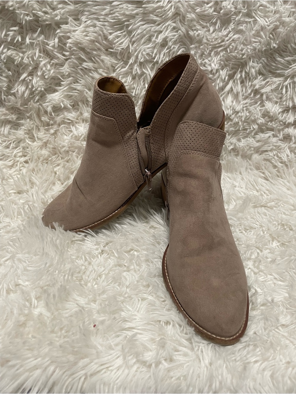 DV8 Taupe Suede Women’s Ankle Booties - Chic Slip-On Style